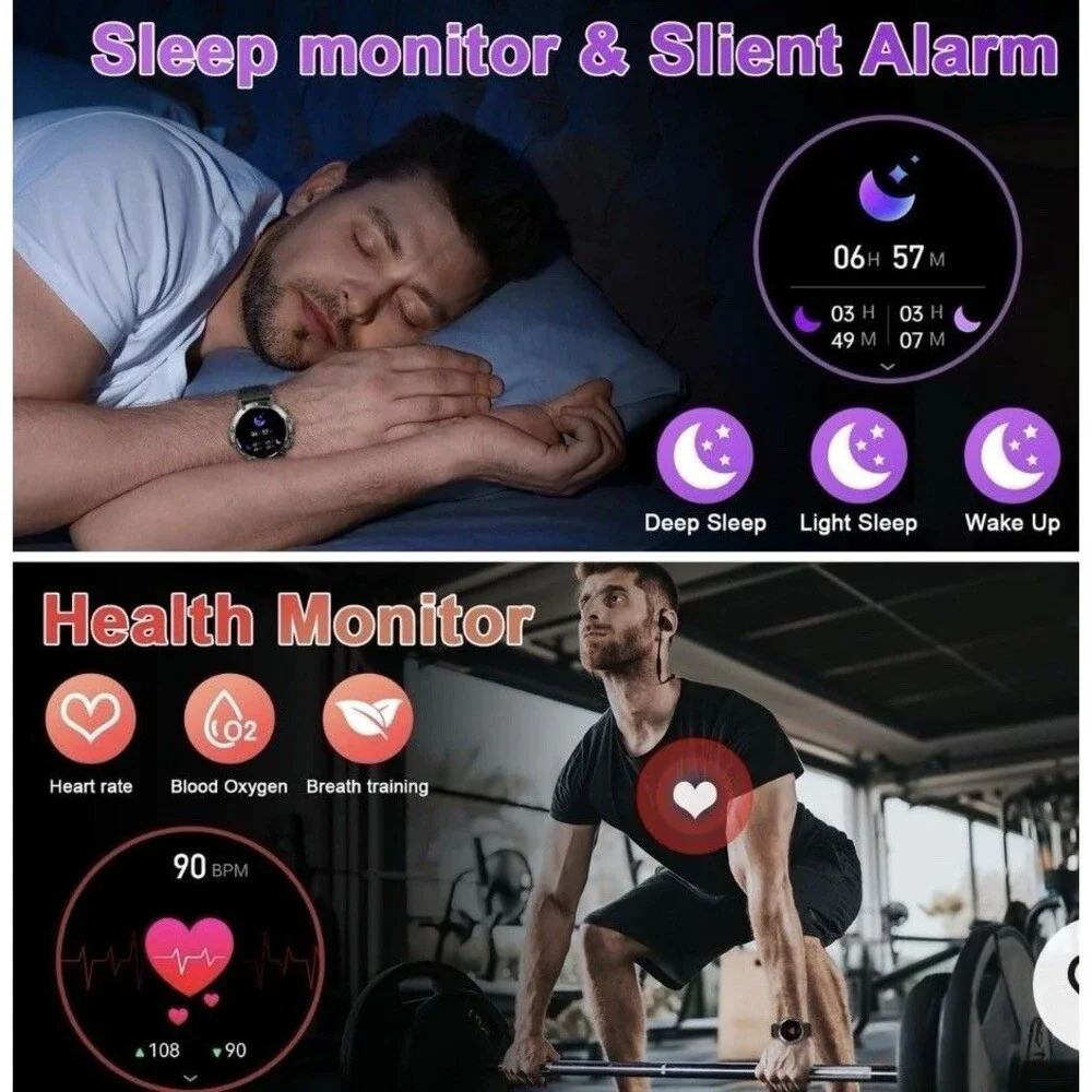 Large Smart Watch for Men Fitness Tracker: Bluetooth Waterproof 1.98 inch Black